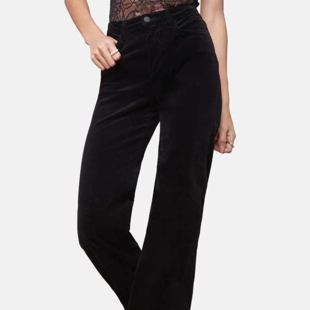 L’AGENCE Clayton wide leg velvet Jean, NOIR